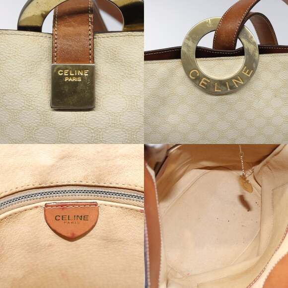 CELINE Macadam Canvas Circle Shoulder Bag Pvc Leather White - Picture 11 of 13